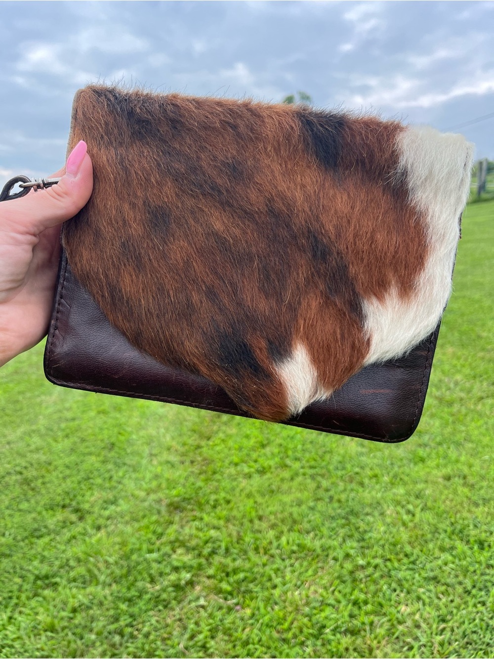 Patricia Nash Brown White Cowhide Wristlet Clutch